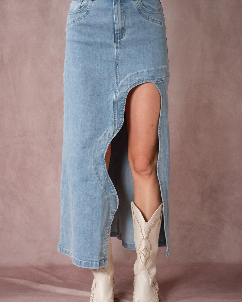 Wave Cutout Denim Midi Skirt