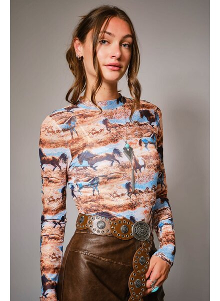 Horse Print Mesh Top