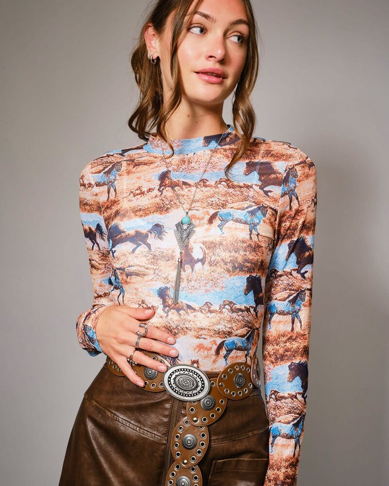 Horse Print Mesh Top