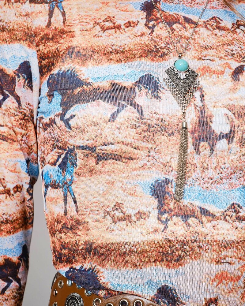 Horse Print Mesh Top