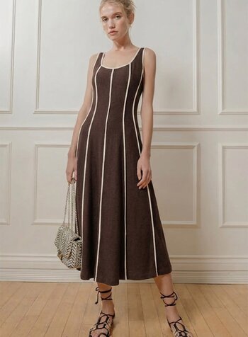 Amber Linen Blend Dress | Brown