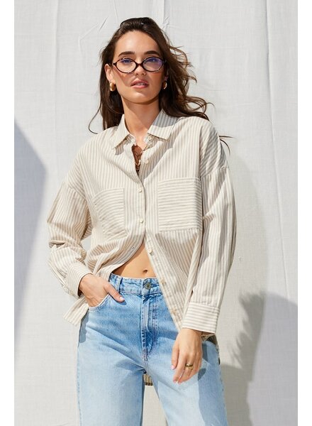Sloan Striped Cotton Blouse | Stone