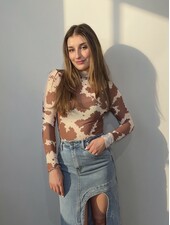 Cow Print Mesh Top