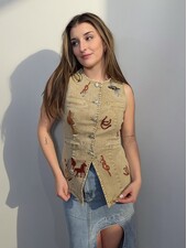 Western Motif Embroidery Denim Vest | Taupe