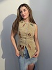 Western Motif Embroidery Denim Vest | Taupe