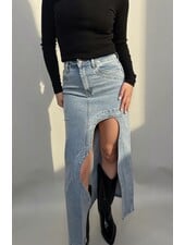 Wave Cutout Denim Midi Skirt
