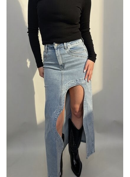 Wave Cutout Denim Midi Skirt