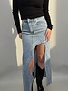 Wave Cutout Denim Midi Skirt