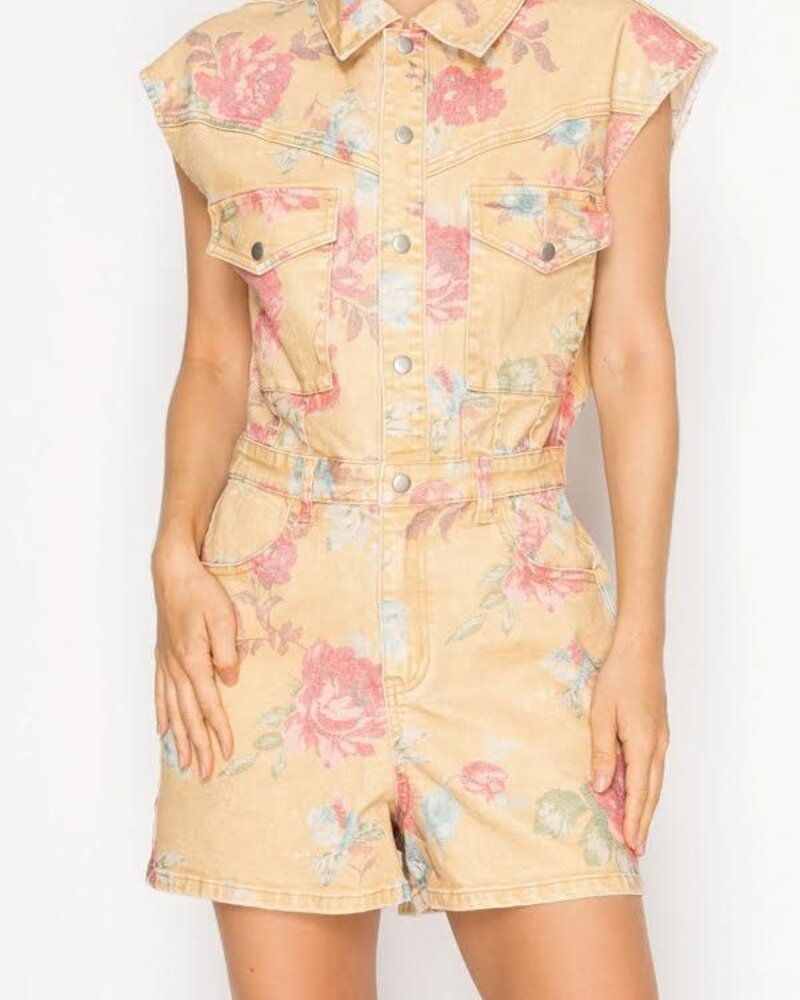Yolanda Floral Denim Romper