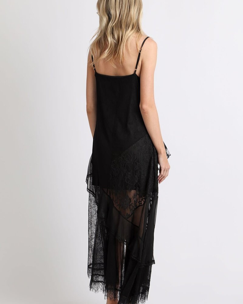 Shakiera Asymmetrical Midi Slip Dress | Black