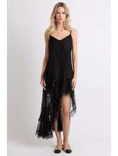 Shakiera Asymmetrical Midi Slip Dress | Black