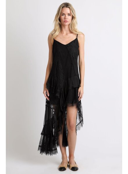 Shakiera Asymmetrical Midi Slip Dress | Black