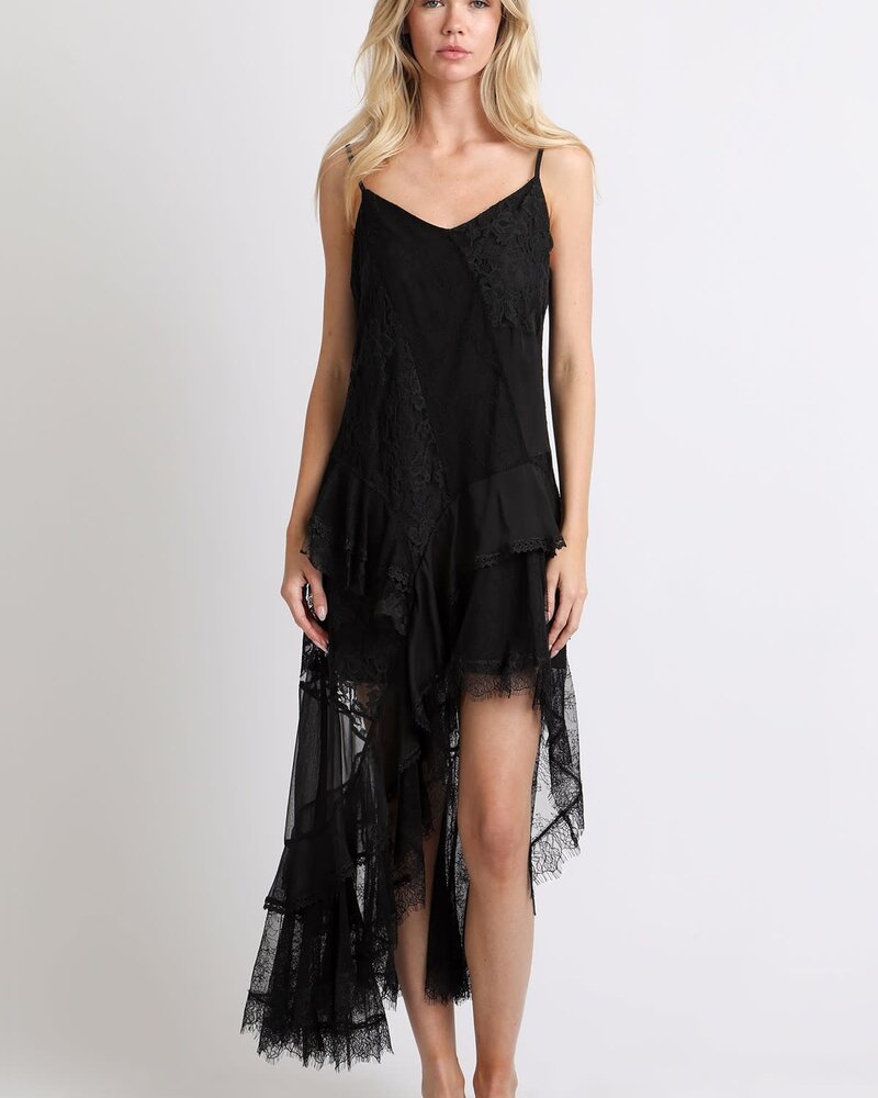 Shakiera Asymmetrical Midi Slip Dress | Black
