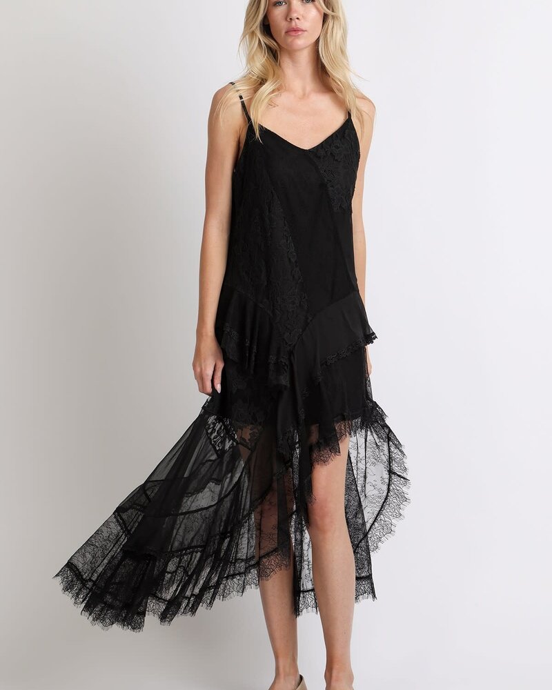 Shakiera Asymmetrical Midi Slip Dress | Black