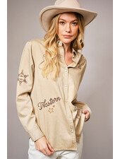 Western Embroidered Snap Button Shirt | Taupe