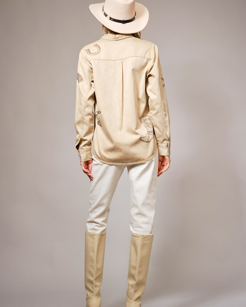 Western Embroidered Snap Button Shirt | Taupe