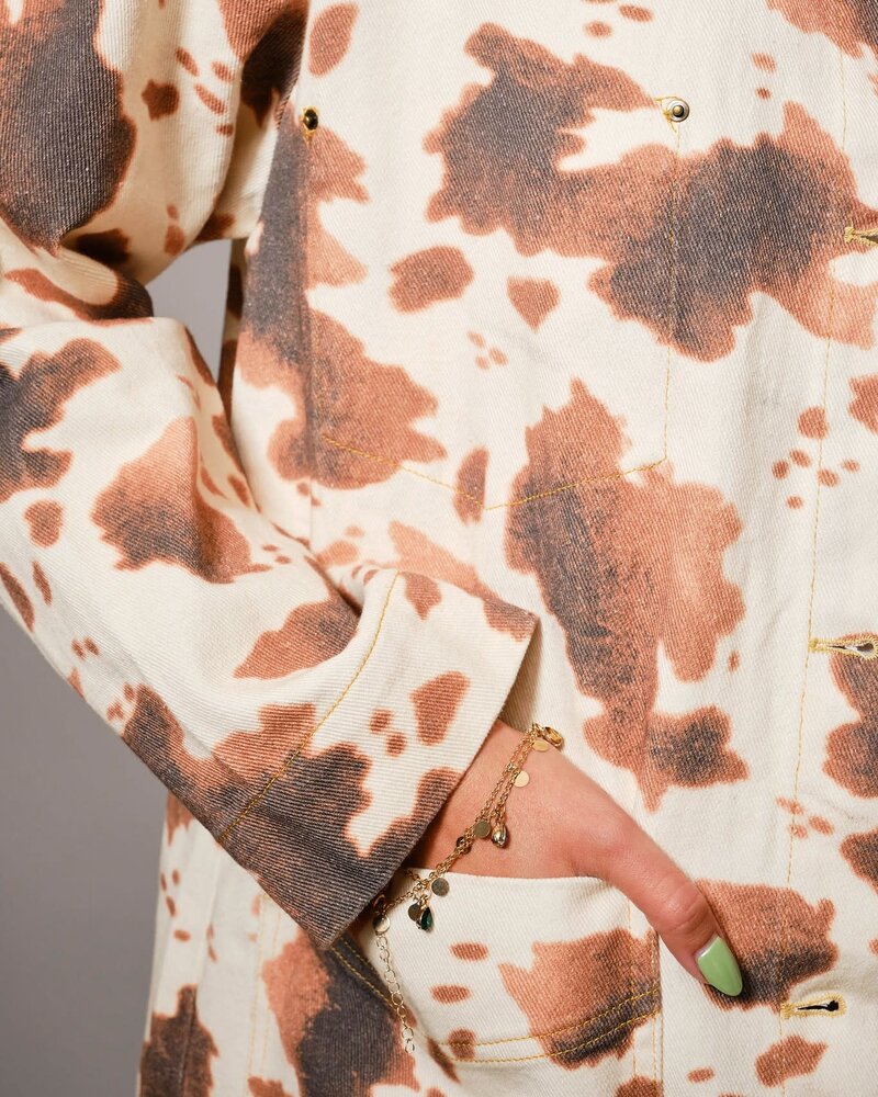 Cow Printed Denim Jacket