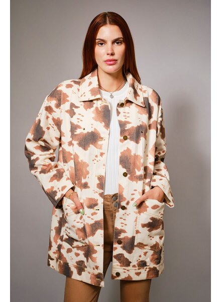 Cow Printed Denim Jacket