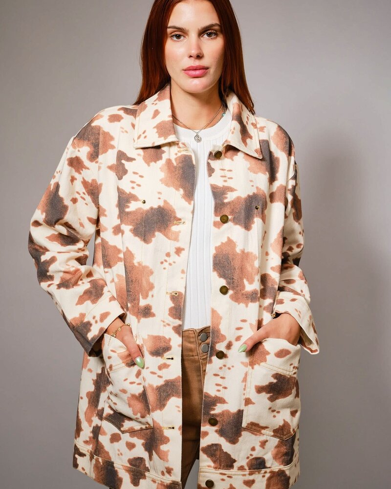 Cow Printed Denim Jacket