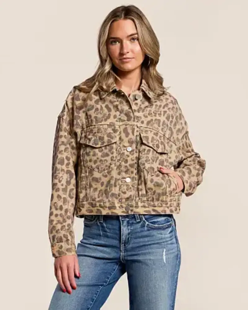 Studded Cheetah Denim Jacket