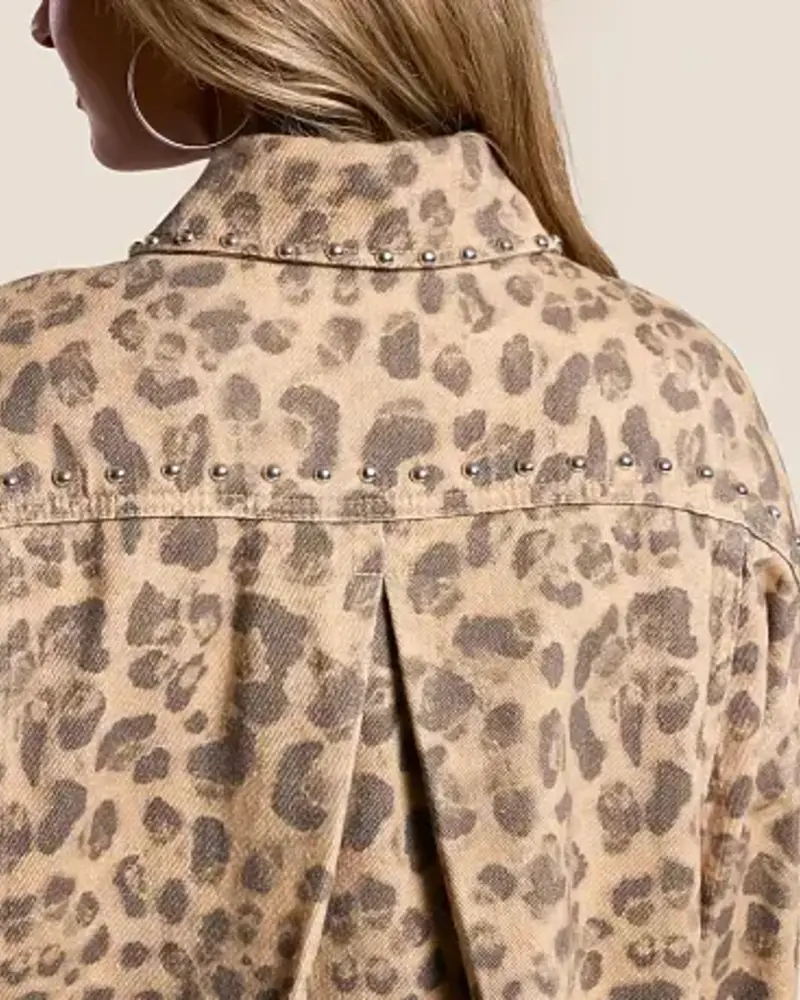 Studded Cheetah Denim Jacket