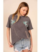 Bird Embroidered Mineral Wash Tee
