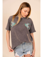 Bird Embroidered Mineral Wash Tee