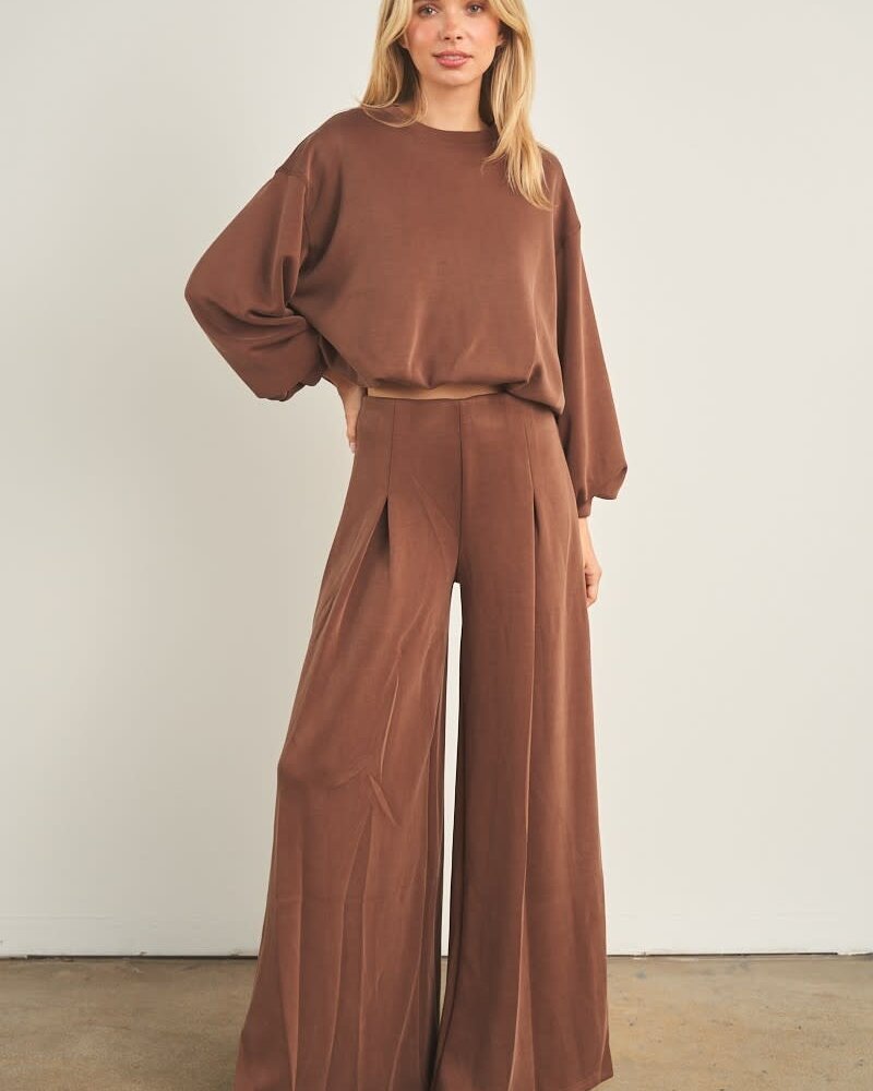 Cellie Wide Leg Sweat Pant | Brown