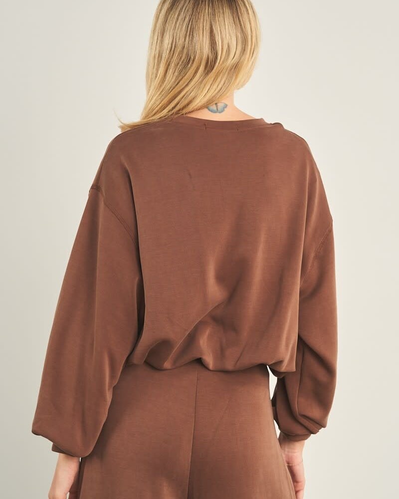 Cellie Cropped Crewneck Sweatshirt | Brown