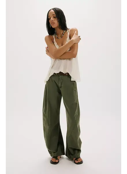 Free People Spotlight Washed Barrel Chino Trousers | Olive