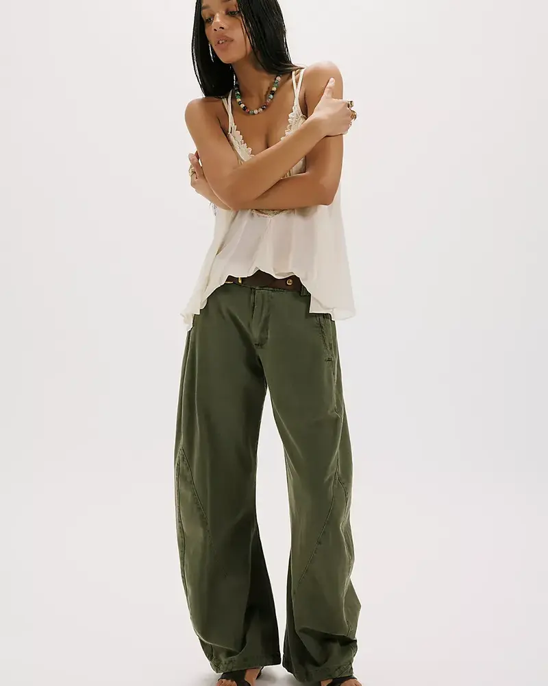 Free People Spotlight Washed Barrel Chino Trousers | Olive