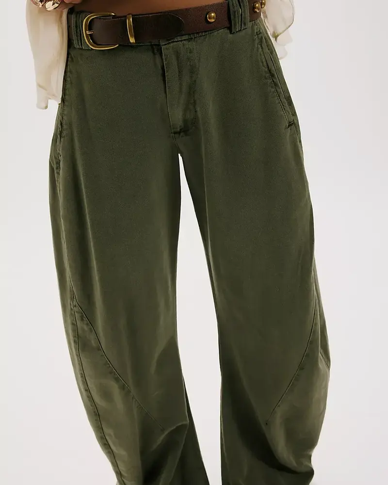 Free People Spotlight Washed Barrel Chino Trousers | Olive