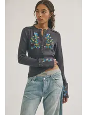 Free People Fleur Embroidered Cuff Henley