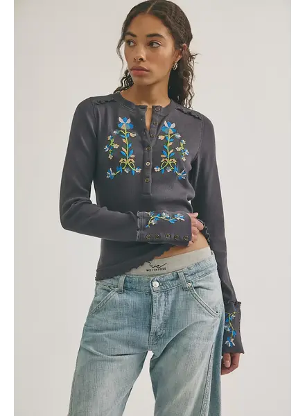 Free People Fleur Embroidered Cuff Henley