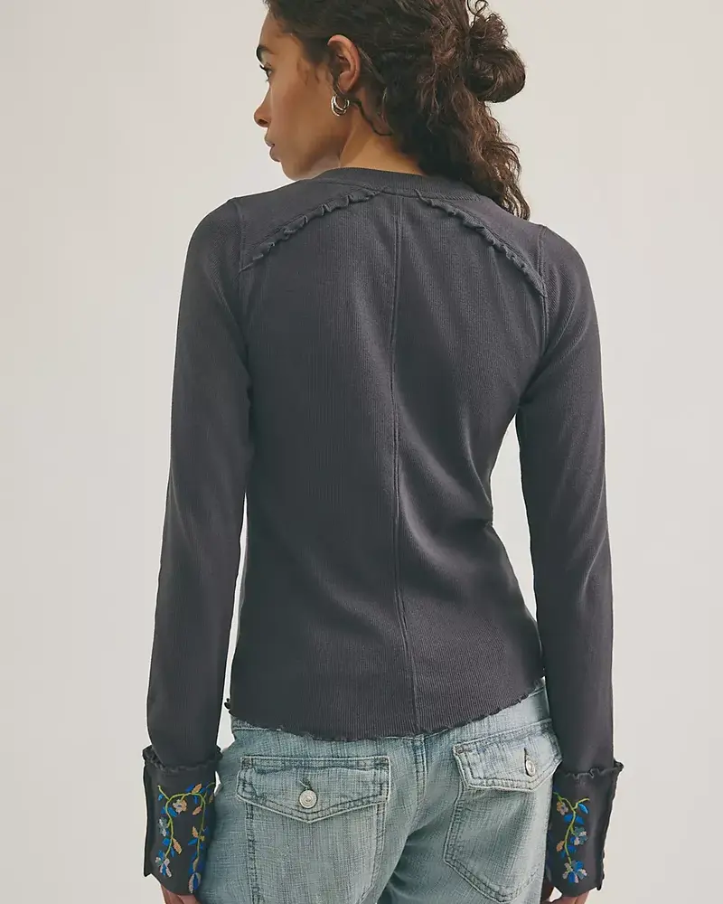 Free People Fleur Embroidered Cuff Henley