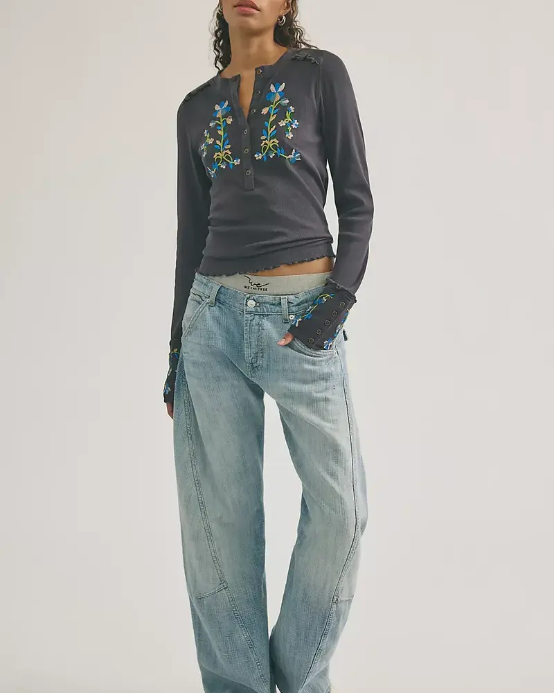 Free People Fleur Embroidered Cuff Henley