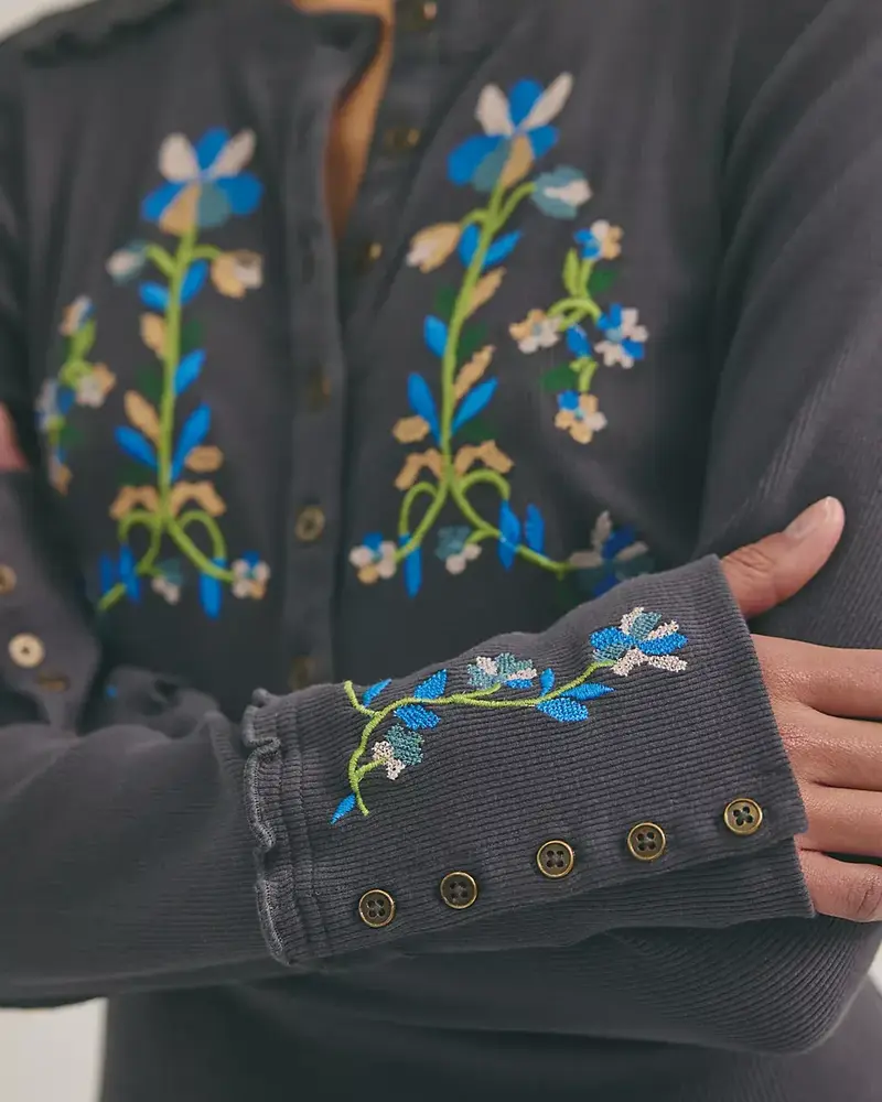 Free People Fleur Embroidered Cuff Henley