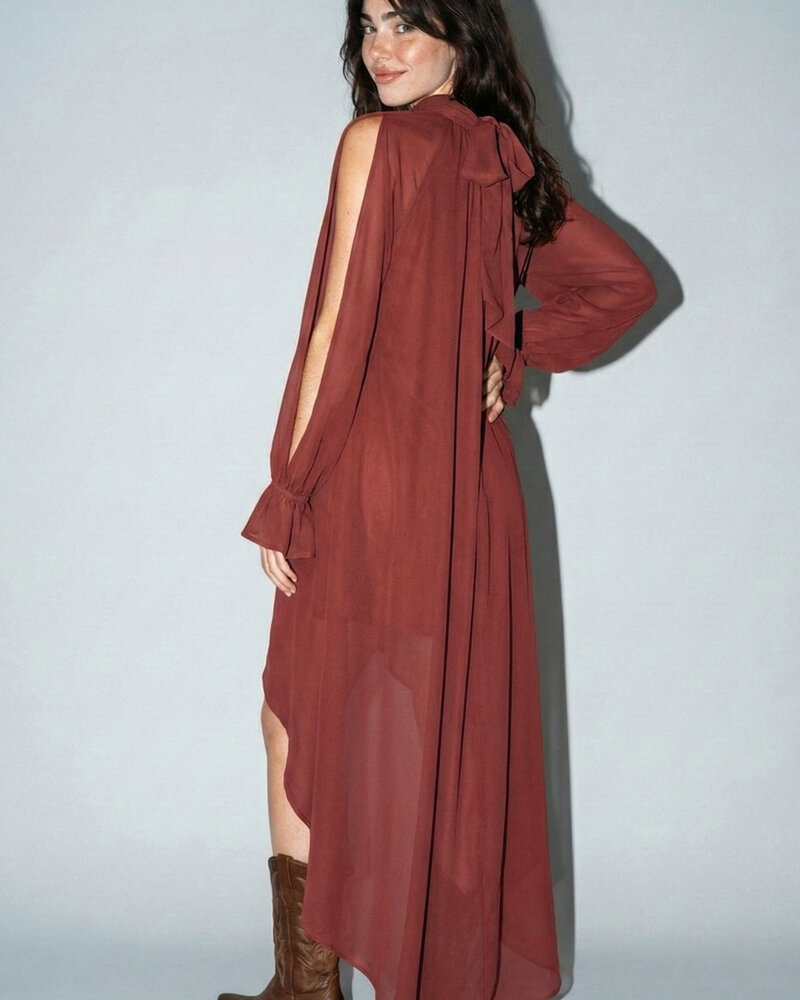 Heidi High Low Halter Dress | Red Brown