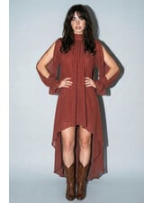 Heidi High Low Halter Dress | Red Brown