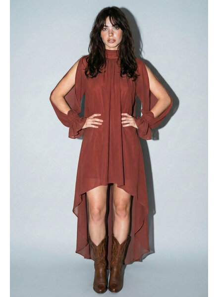 Heidi High Low Halter Dress | Red Brown