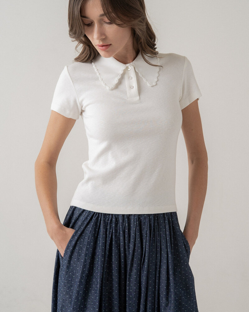 Scalloped Collar Knit Polo