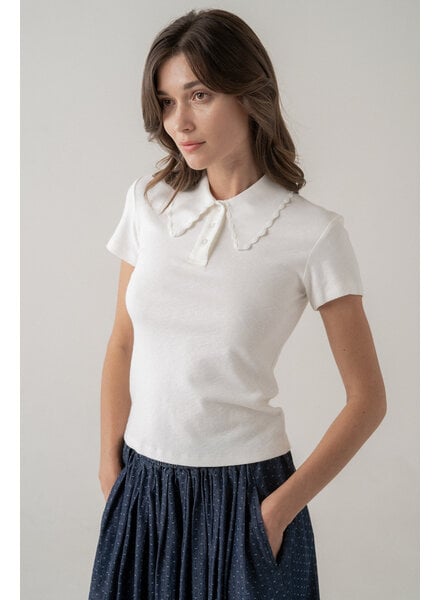 Scalloped Collar Knit Polo