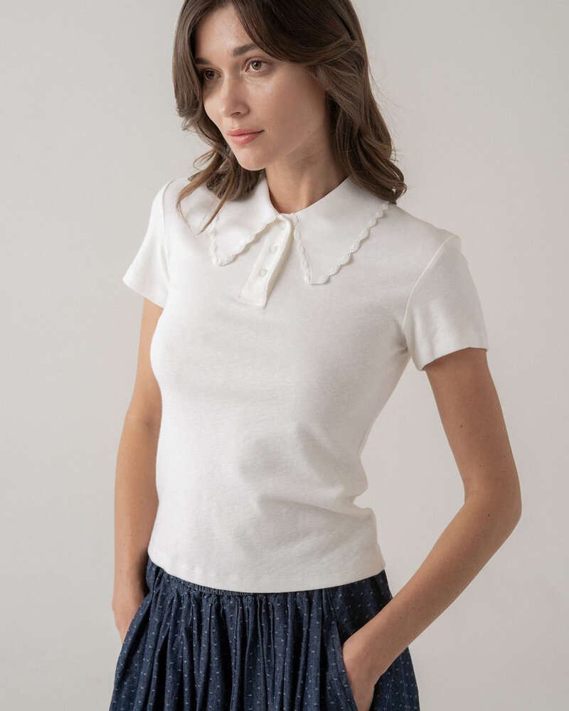 Scalloped Collar Knit Polo