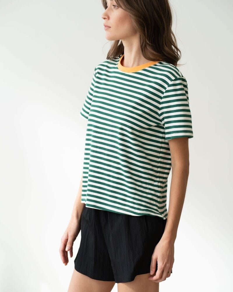 Soft Crew Neck Striped Tee | Green