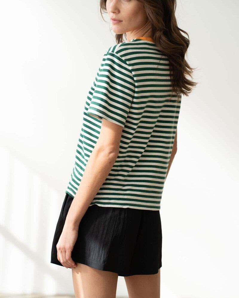 Soft Crew Neck Striped Tee | Green