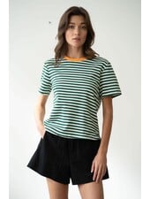 Soft Crew Neck Striped Tee | Green