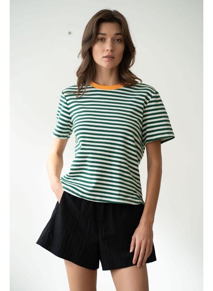 Soft Crew Neck Striped Tee | Green