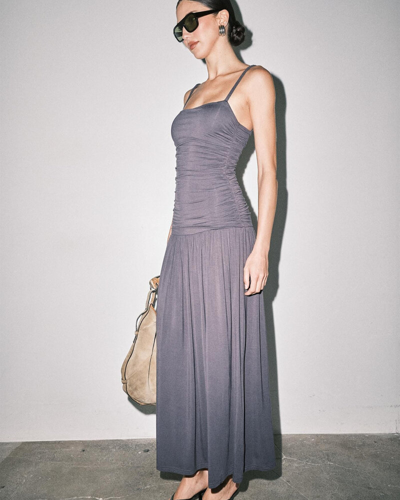 Maya Shirred Bodice Maxi Slip Dress | Ink