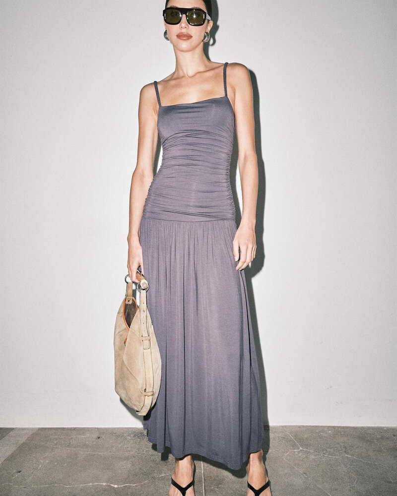 Maya Shirred Bodice Maxi Slip Dress | Ink