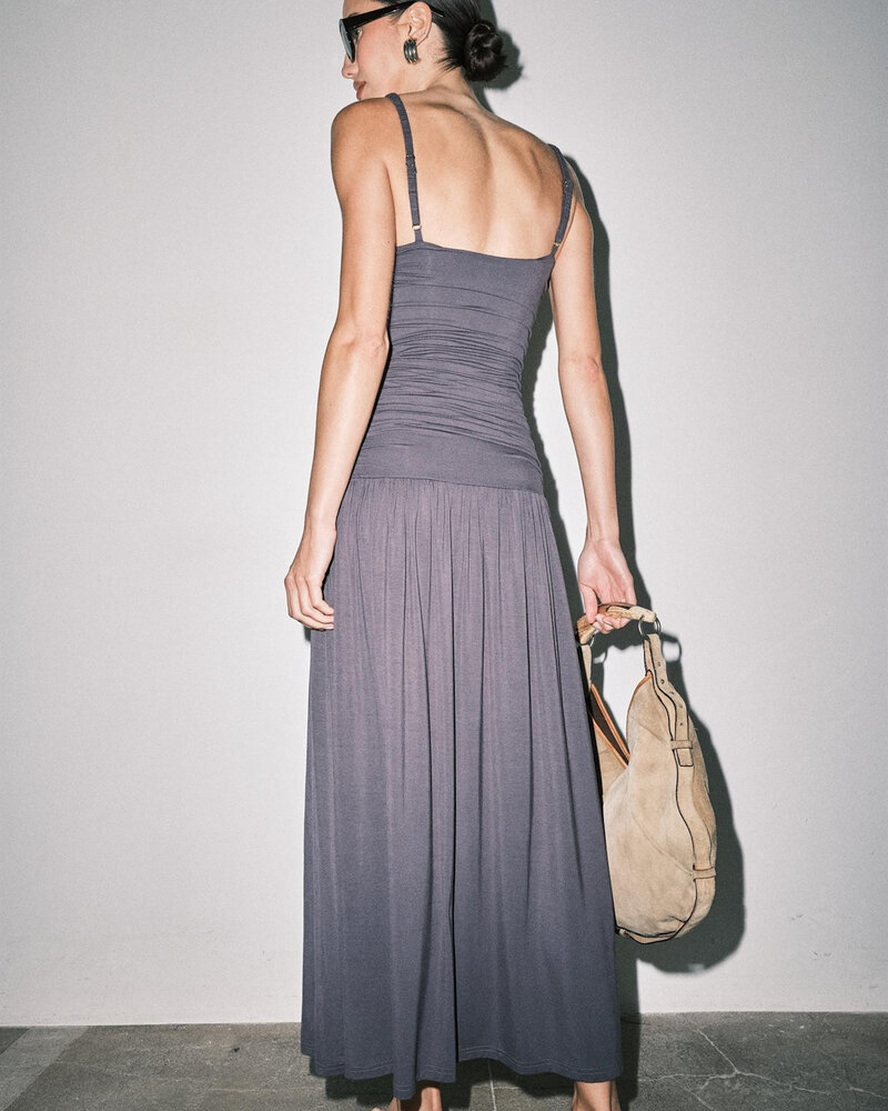Maya Shirred Bodice Maxi Slip Dress | Ink
